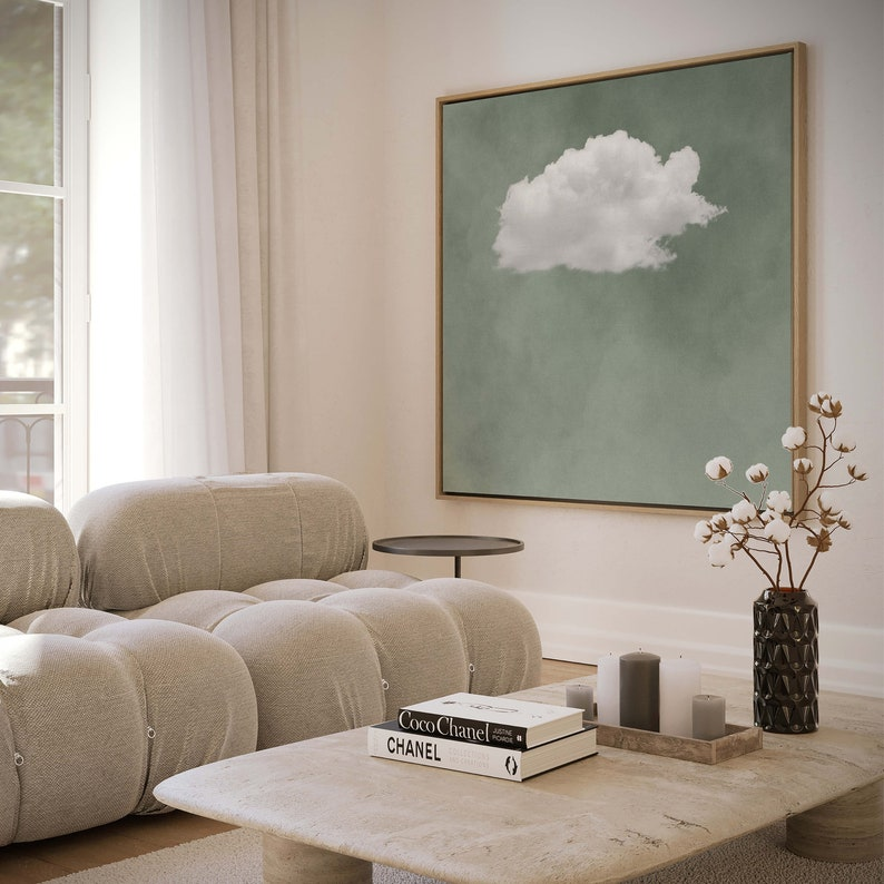 Samiredo Minimalist Sage Green Wall Art – Square Canvas