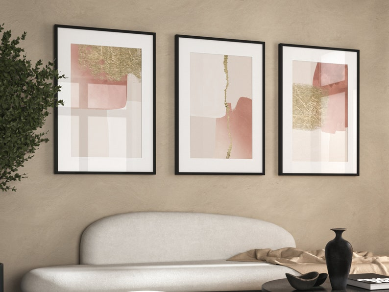 Samiredo Pink and Gold Art Prints – Set of 3 for Bedroom