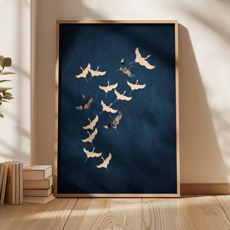 Samiredo Sapphire Blue Cranes Print – Japanese Wall Art