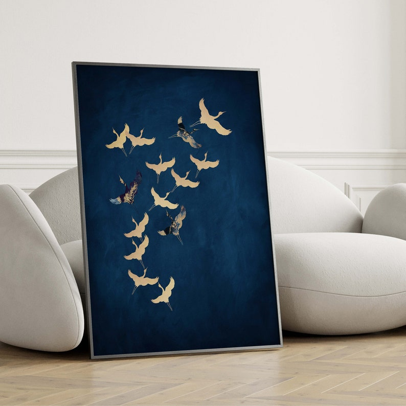 Samiredo Sapphire Blue Cranes Print – Japanese Wall Art
