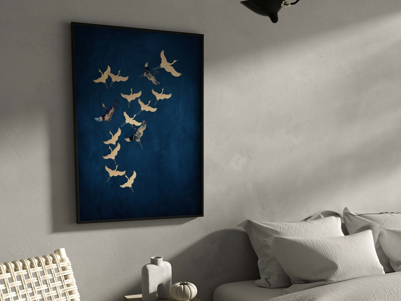 Samiredo Sapphire Blue Cranes Print – Japanese Wall Art