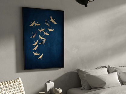 Samiredo Sapphire Blue Cranes Print – Japanese Wall Art
