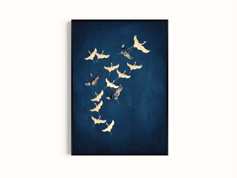 Samiredo Sapphire Blue Cranes Print – Japanese Wall Art