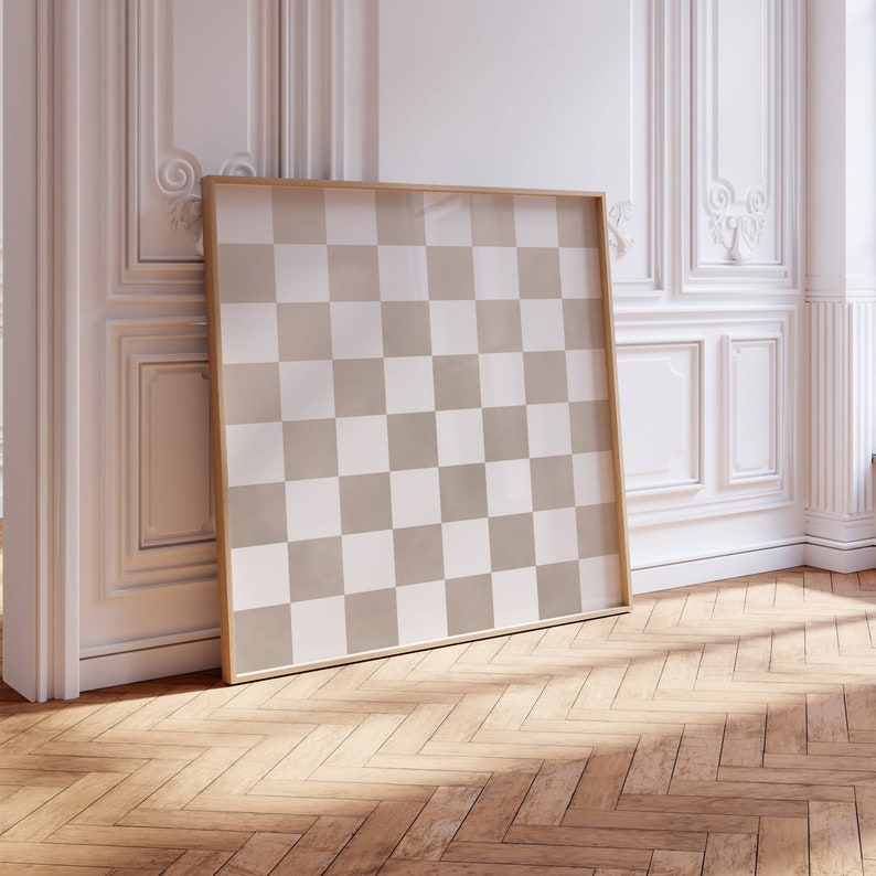 Samiredo Abstract Checkerboard Print – Beige Wall Decor