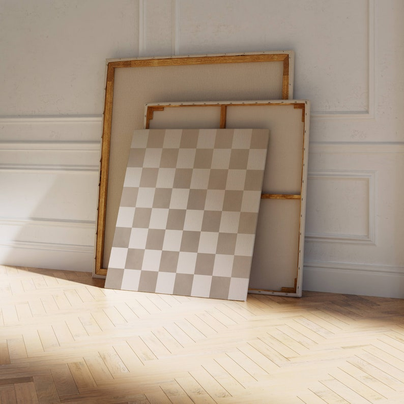 Samiredo Abstract Checkerboard Print – Beige Wall Decor