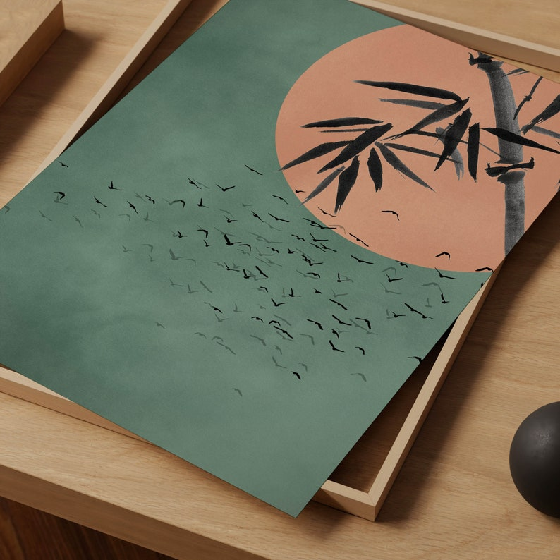 Samiredo Japandi Style Wall Art – Flying Birds & Bamboo