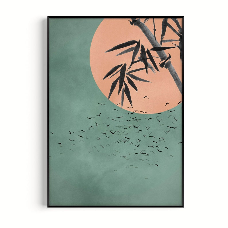 Samiredo Japandi Style Wall Art – Flying Birds & Bamboo