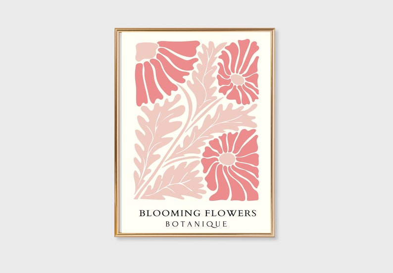 Samiredo Botanical Matisse Flower Prints Set of 3, Boho Pink Wall Art Decor