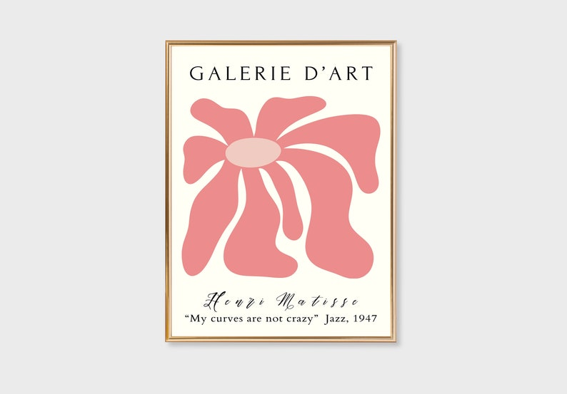 Samiredo Botanical Matisse Flower Prints Set of 3, Boho Pink Wall Art Decor