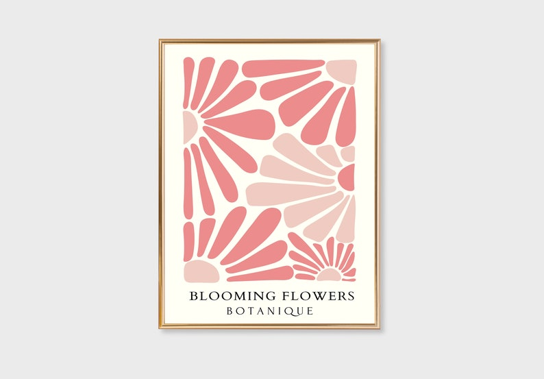 Samiredo Botanical Matisse Flower Prints Set of 3, Boho Pink Wall Art Decor