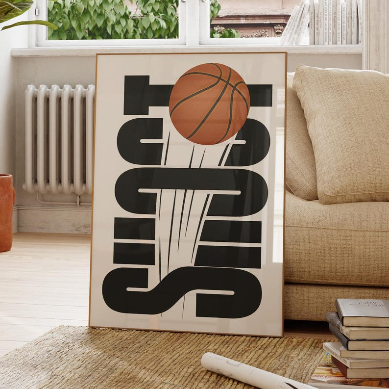 Samiredo Minimalist Basketball Poster, Wall Art for Game Room, Man Cave or Boys Room