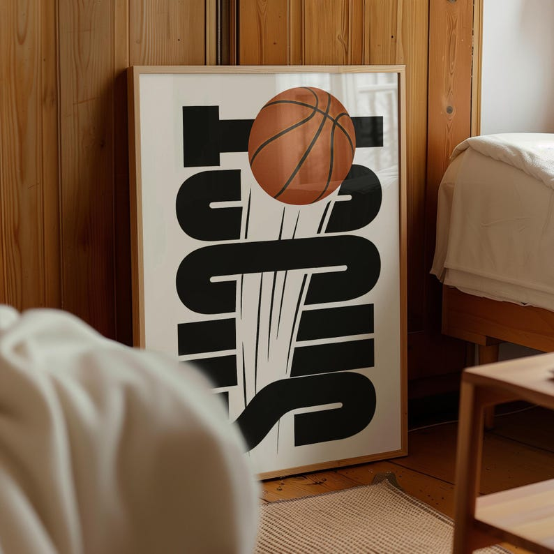 Samiredo Minimalist Basketball Poster, Wall Art for Game Room, Man Cave or Boys Room