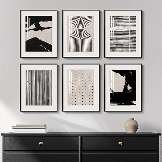 Samiredo Framed Black & White Abstract Wall Art, Set of 6 Modern 11x14" Prints for Any Room