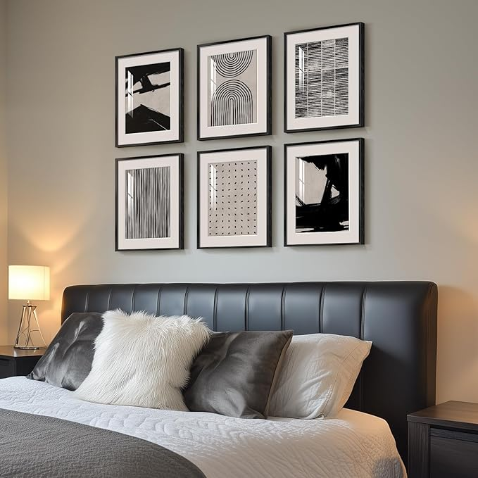 Samiredo Framed Black & White Abstract Wall Art, Set of 6 Modern 11x14" Prints for Any Room