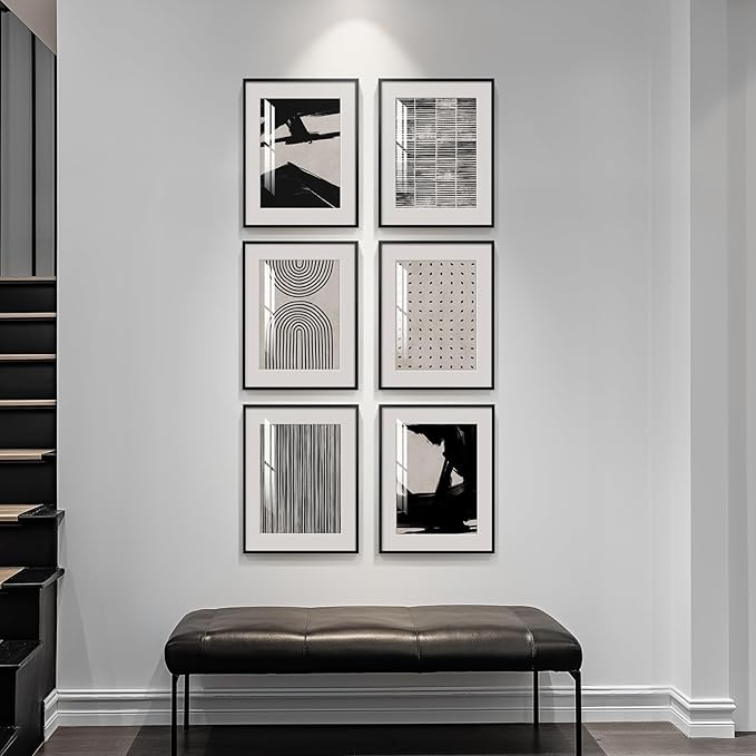 Samiredo Framed Black & White Abstract Wall Art, Set of 6 Modern 11x14" Prints for Any Room