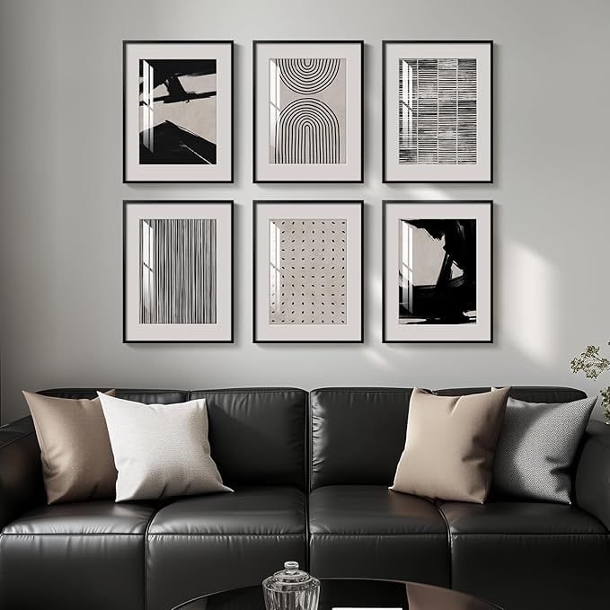 Samiredo Framed Black & White Abstract Wall Art, Set of 6 Modern 11x14" Prints for Any Room