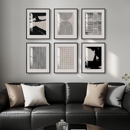 Samiredo Framed Black & White Abstract Wall Art, Set of 6 Modern 11x14" Prints for Any Room