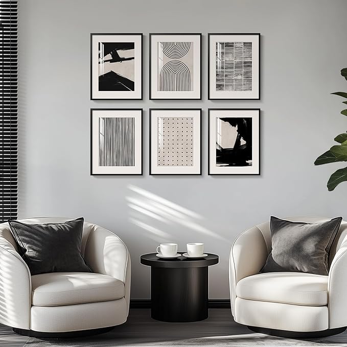 Samiredo Framed Black & White Abstract Wall Art, Set of 6 Modern 11x14" Prints for Any Room