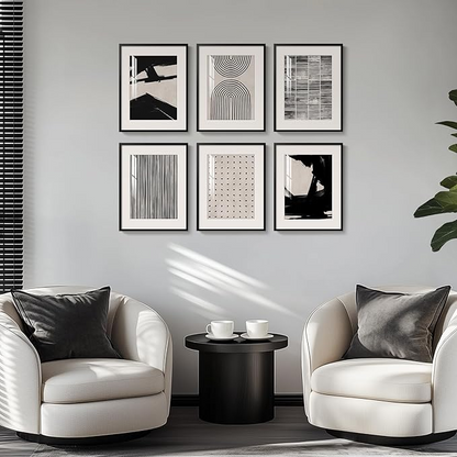 Samiredo Framed Black & White Abstract Wall Art, Set of 6 Modern 11x14" Prints for Any Room
