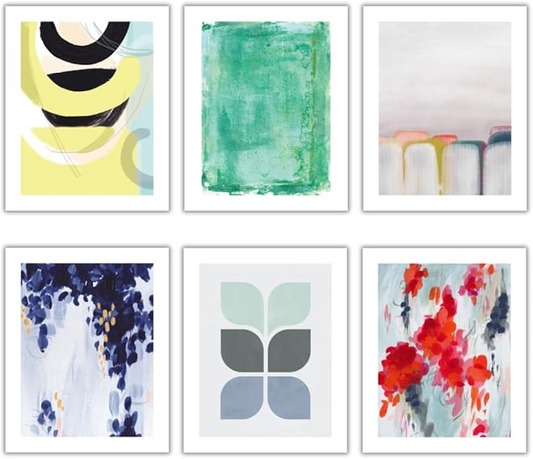 Samiredo Brightlane Abstract Prints, Set of 6 (8x10"), Blue Green Yellow, Unframed Wall Decor