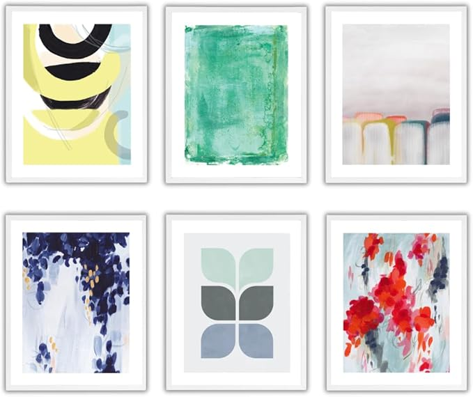 Samiredo Brightlane Abstract Prints, Set of 6 (8x10"), Blue Green Yellow, Unframed Wall Decor