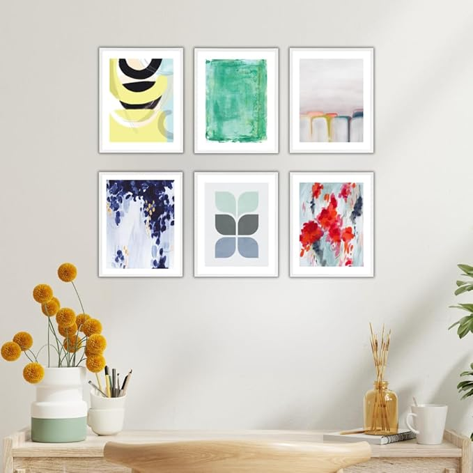 Samiredo Brightlane Abstract Prints, Set of 6 (8x10"), Blue Green Yellow, Unframed Wall Decor