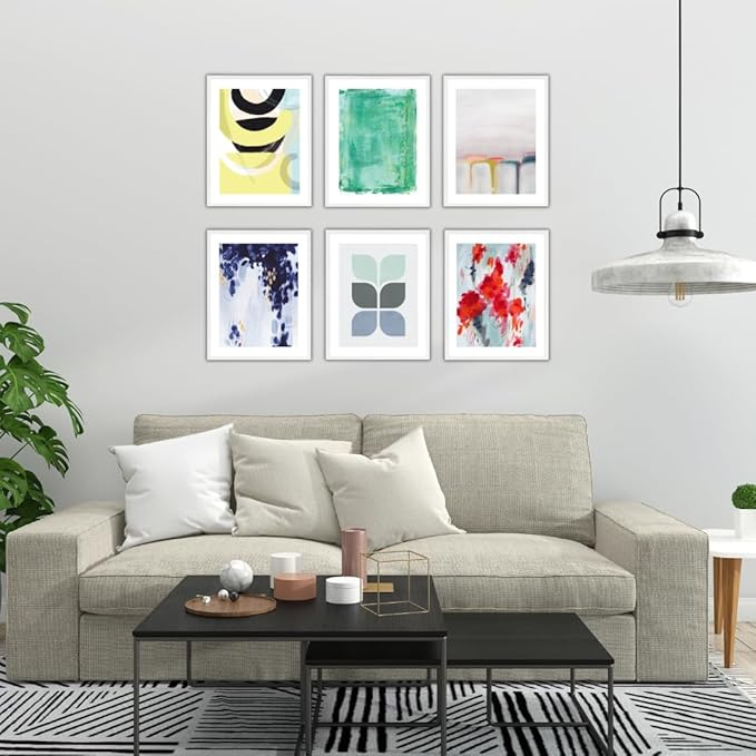 Samiredo Brightlane Abstract Prints, Set of 6 (8x10"), Blue Green Yellow, Unframed Wall Decor