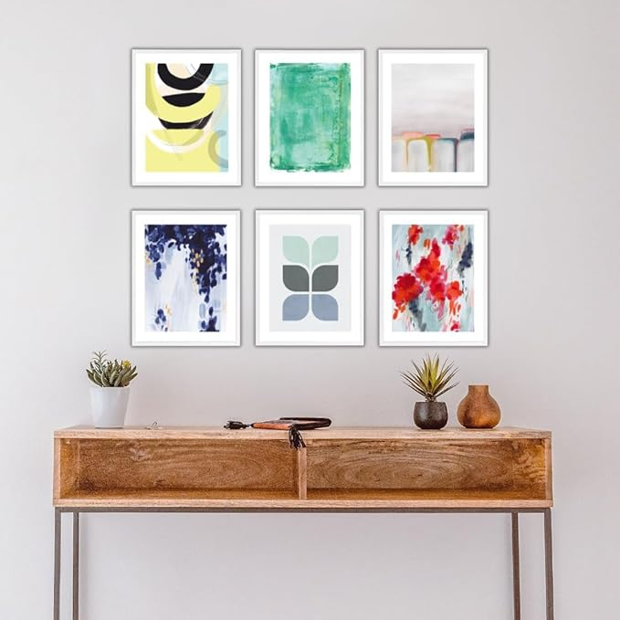 Samiredo Brightlane Abstract Prints, Set of 6 (8x10"), Blue Green Yellow, Unframed Wall Decor