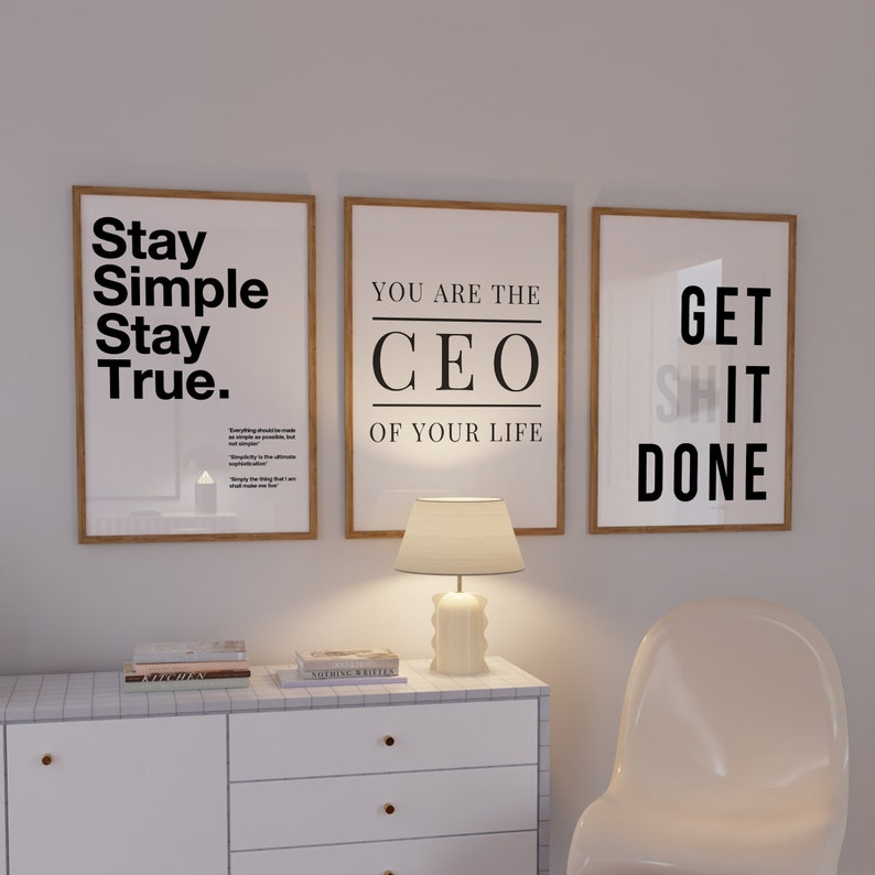Samiredo Minimalist Focus & Motivation Prints – Hard Work Office Wall Art, Digital Download