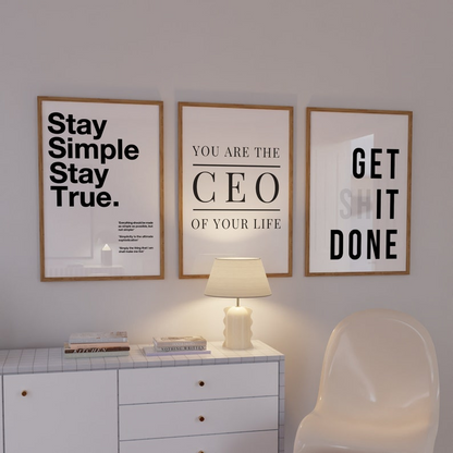 Samiredo Minimalist Focus & Motivation Prints – Hard Work Office Wall Art, Digital Download